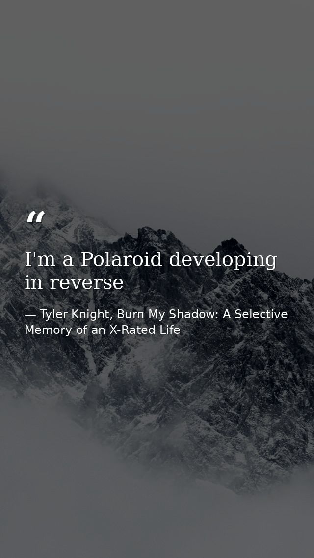I'm a Polaroid developing in reverse — Tyler Knight, Burn My Shadow: A Selective Memory of an X-Rated Life