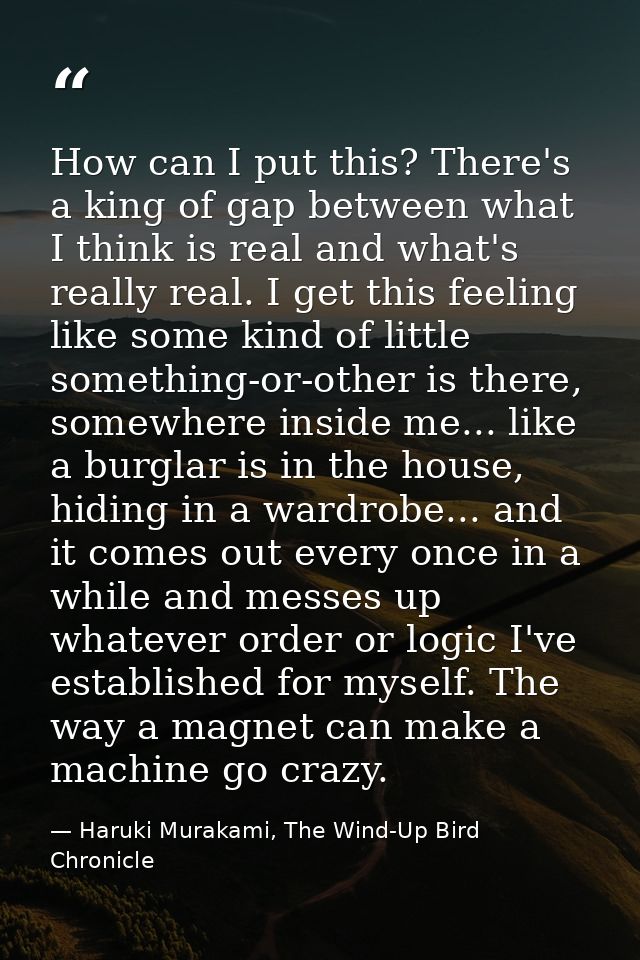 How can I put this? There's a king of gap between what I think is real and what's really real. I get this feeling like s — Haruki Murakami, The Wind-Up Bird Chronicle