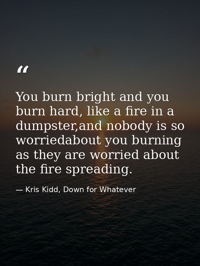 You burn bright and you burn hard, like a fire in a dumpster,and nobody is so worriedabout you burning as they are worri — Kris Kidd, Down for Whatever