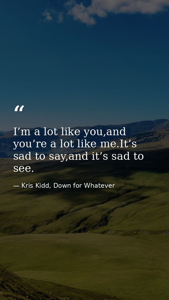 I’m a lot like you,and you’re a lot like me.It’s sad to say,and it’s sad to see. — Kris Kidd, Down for Whatever