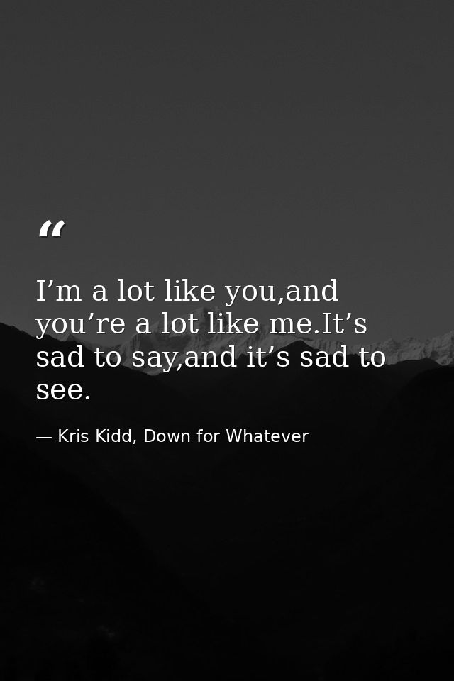 I’m a lot like you,and you’re a lot like me.It’s sad to say,and it’s sad to see. — Kris Kidd, Down for Whatever
