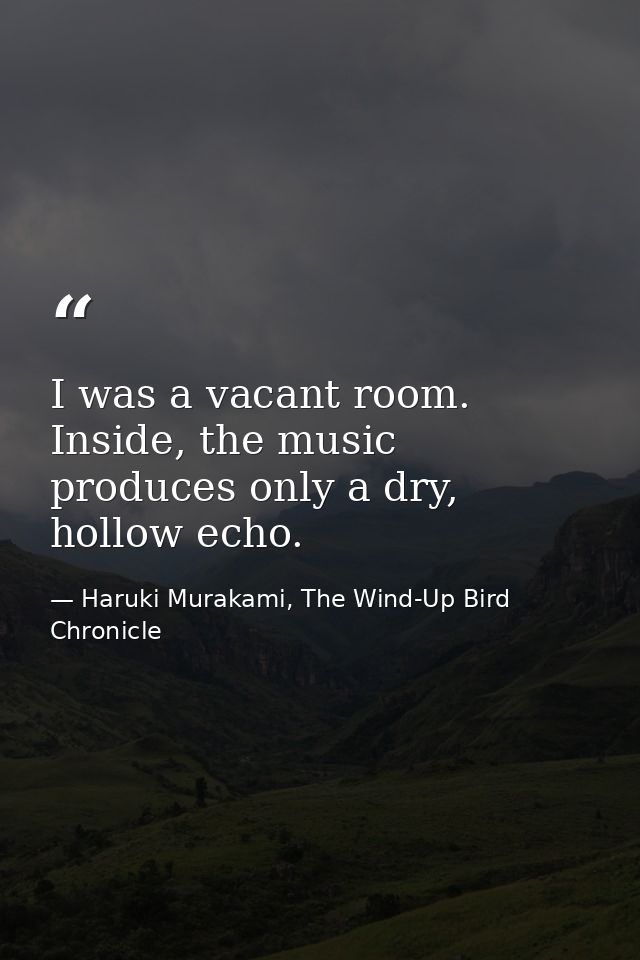 I was a vacant room. Inside, the music produces only a dry, hollow echo. — Haruki Murakami, The Wind-Up Bird Chronicle