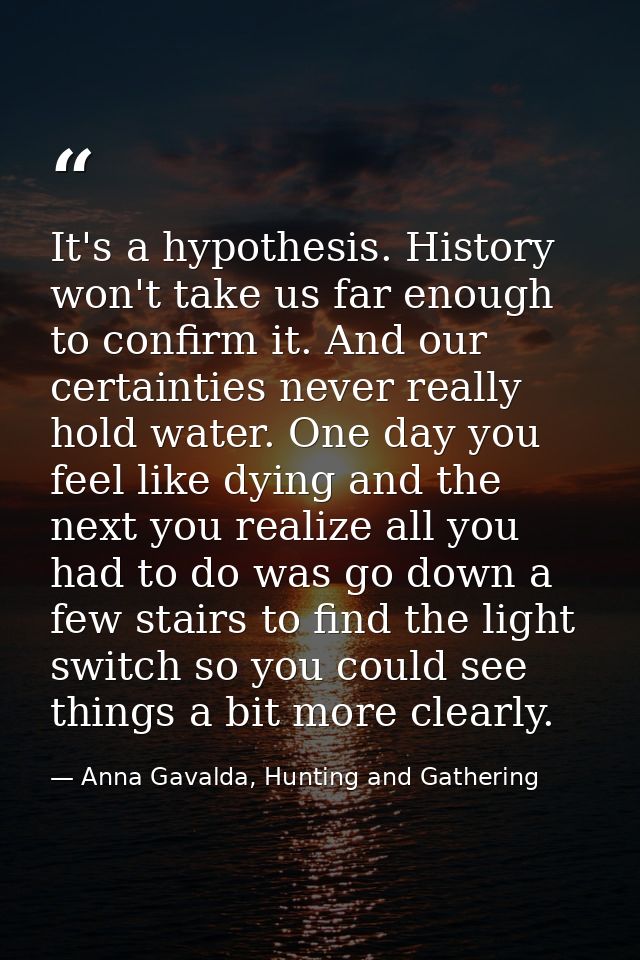 It's a hypothesis. History won't take us far enough to confirm it. And our certainties never really hold water. One day  — Anna Gavalda, Hunting and Gathering