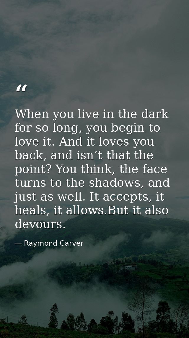 When you live in the dark for so long, you begin to love it. And it loves you back, and isn’t that the point? You think, — Raymond Carver