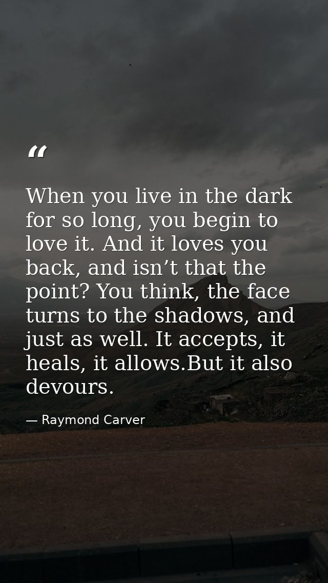 When you live in the dark for so long, you begin to love it. And it loves you back, and isn’t that the point? You think, — Raymond Carver