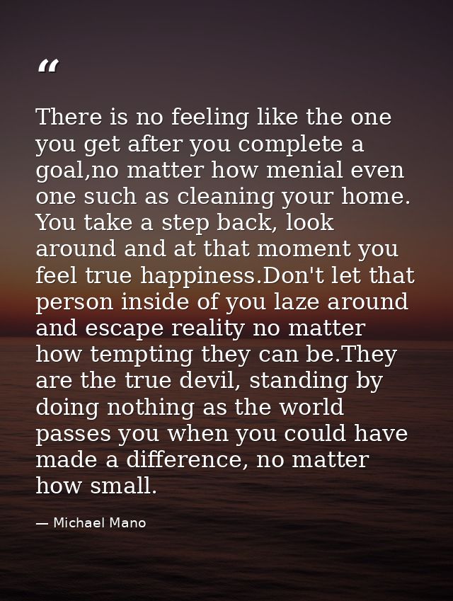 There is no feeling like the one you get after you complete a goal,no matter how menial even one such as cleaning your h — Michael Mano
