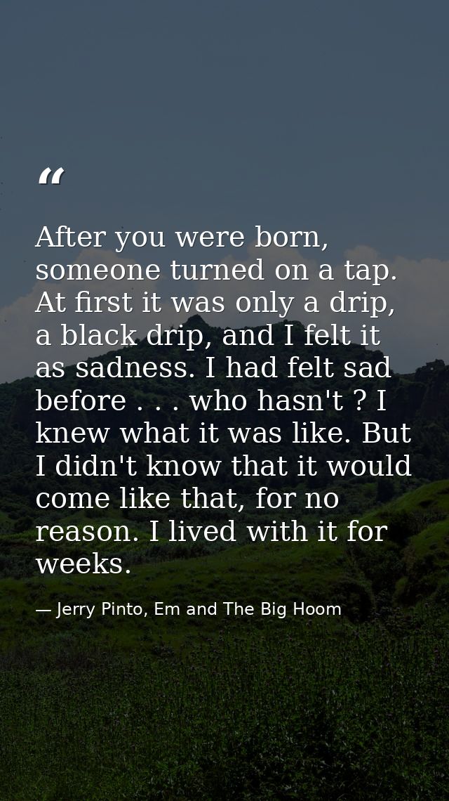 After you were born, someone turned on a tap. At first it was only a drip, a black drip, and I felt it as sadness. I had — Jerry Pinto, Em and The Big Hoom