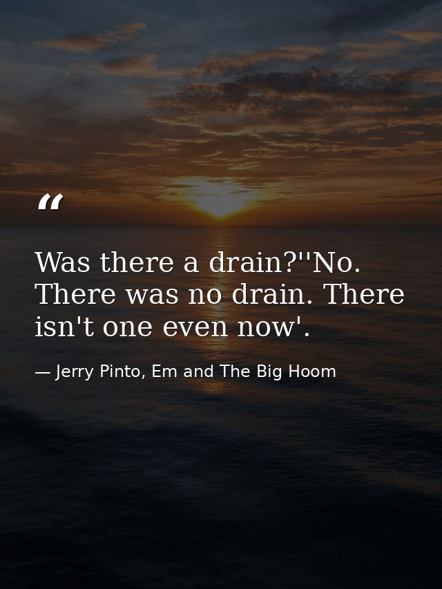 Was there a drain?''No. There was no drain. There isn't one even now'. — Jerry Pinto, Em and The Big Hoom