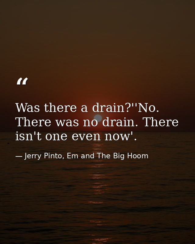 Was there a drain?''No. There was no drain. There isn't one even now'. — Jerry Pinto, Em and The Big Hoom
