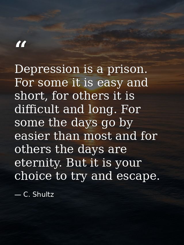 Depression is a prison. For some it is easy and short, for others it is difficult and long. For some the days go by easi — C. Shultz