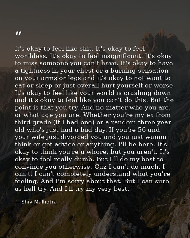It's okay to feel like shit. It's okay to feel worthless. It's okay to feel insignificant. It's okay to miss someone you — Shiv Malhotra