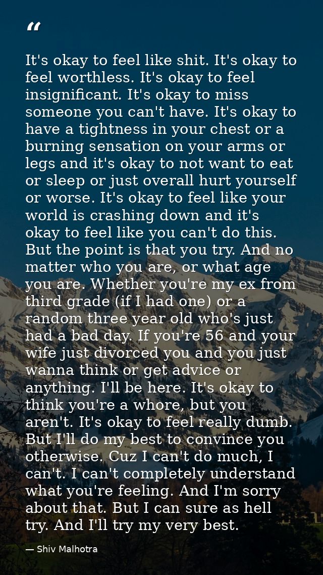 It's okay to feel like shit. It's okay to feel worthless. It's okay to feel insignificant. It's okay to miss someone you — Shiv Malhotra