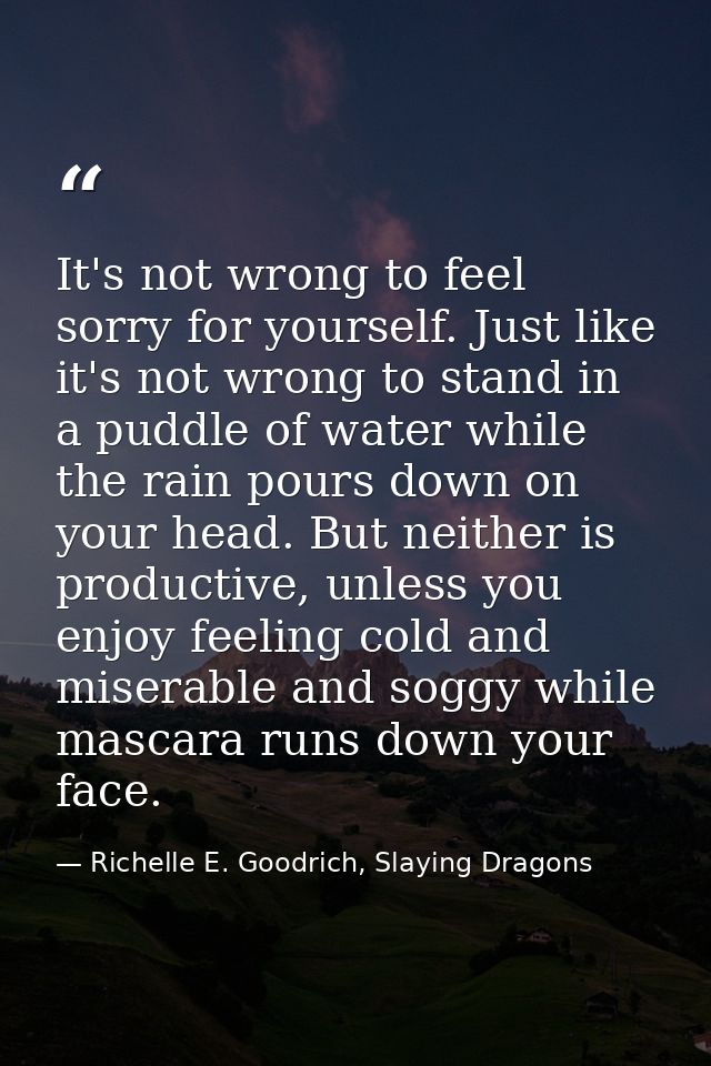 It's not wrong to feel sorry for yourself. Just like it's not wrong to stand in a puddle of water while the rain pours d — Richelle E. Goodrich, Slaying Dragons