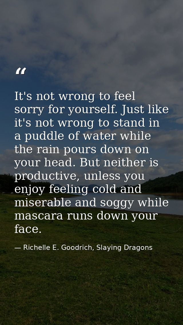 It's not wrong to feel sorry for yourself. Just like it's not wrong to stand in a puddle of water while the rain pours d — Richelle E. Goodrich, Slaying Dragons