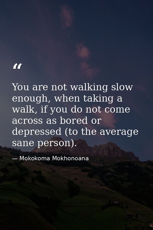 You are not walking slow enough, when taking a walk, if you do not come across as bored or depressed (to the average san — Mokokoma Mokhonoana