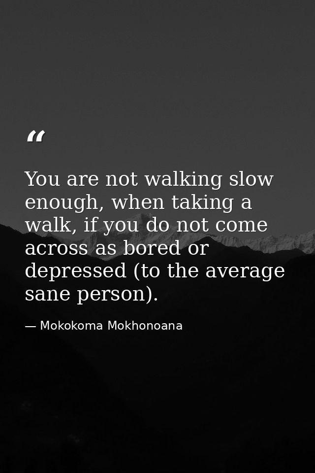 You are not walking slow enough, when taking a walk, if you do not come across as bored or depressed (to the average san — Mokokoma Mokhonoana