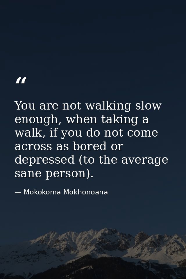 You are not walking slow enough, when taking a walk, if you do not come across as bored or depressed (to the average san — Mokokoma Mokhonoana