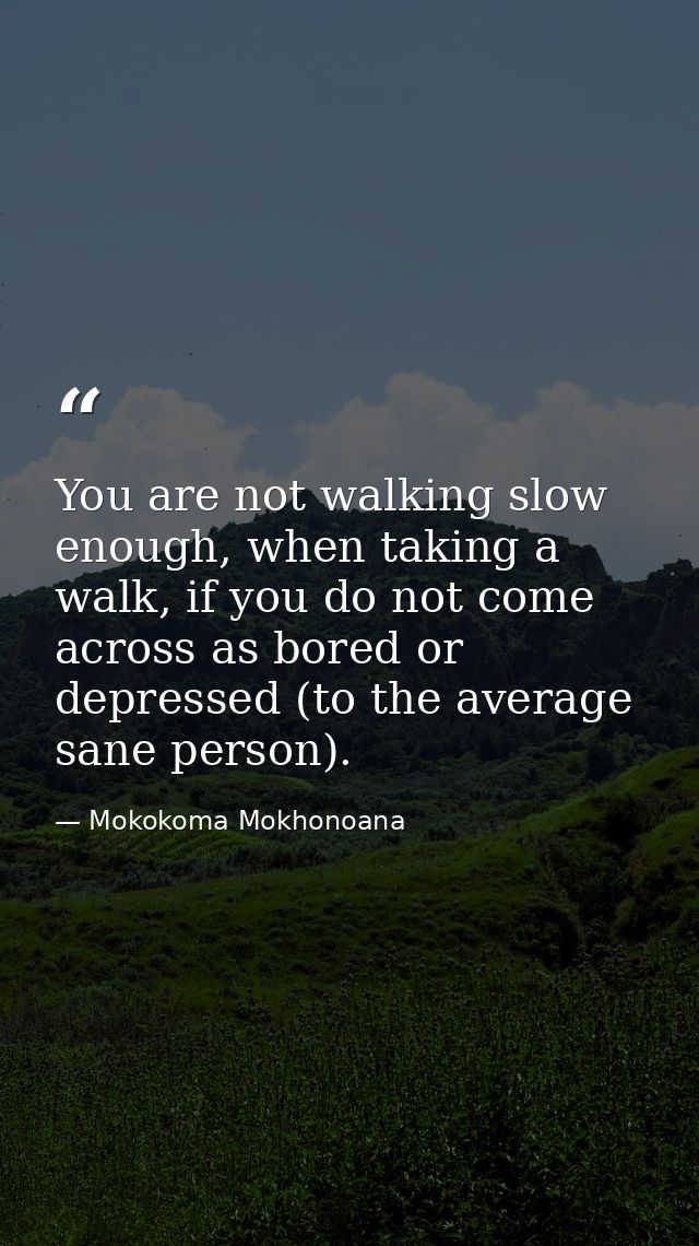 You are not walking slow enough, when taking a walk, if you do not come across as bored or depressed (to the average san — Mokokoma Mokhonoana