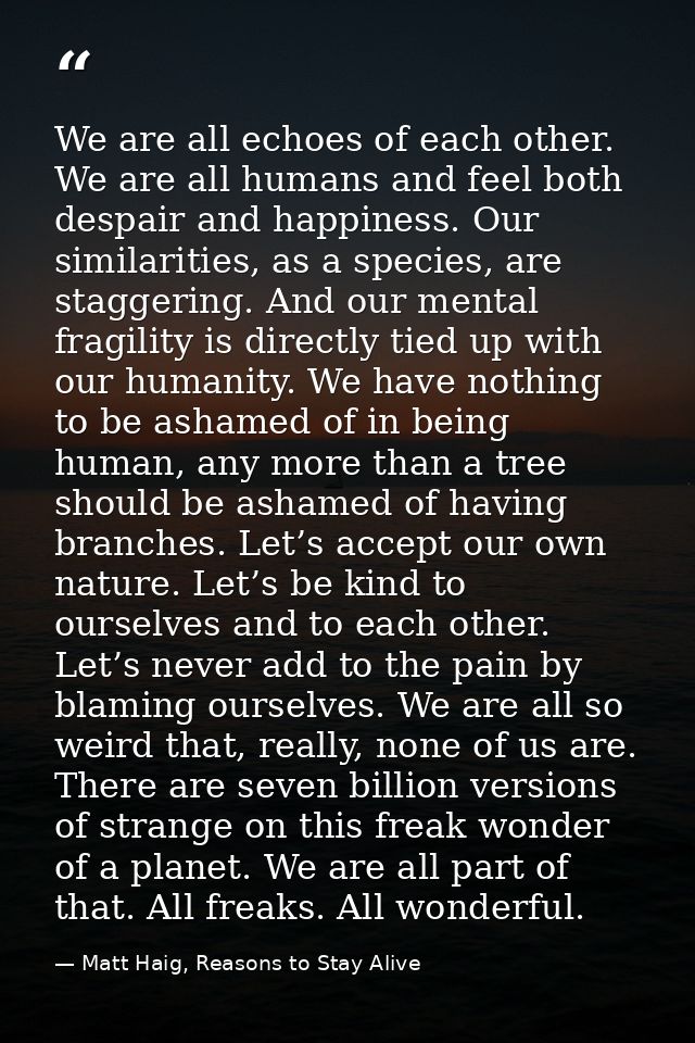We are all echoes of each other. We are all humans and feel both despair and happiness. Our similarities, as a species,  — Matt Haig, Reasons to Stay Alive