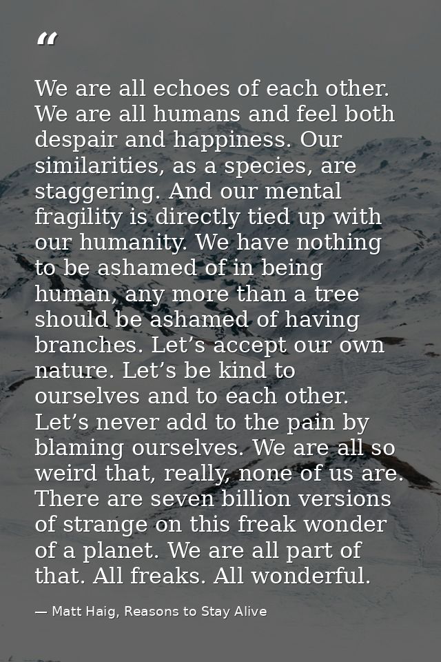 We are all echoes of each other. We are all humans and feel both despair and happiness. Our similarities, as a species,  — Matt Haig, Reasons to Stay Alive