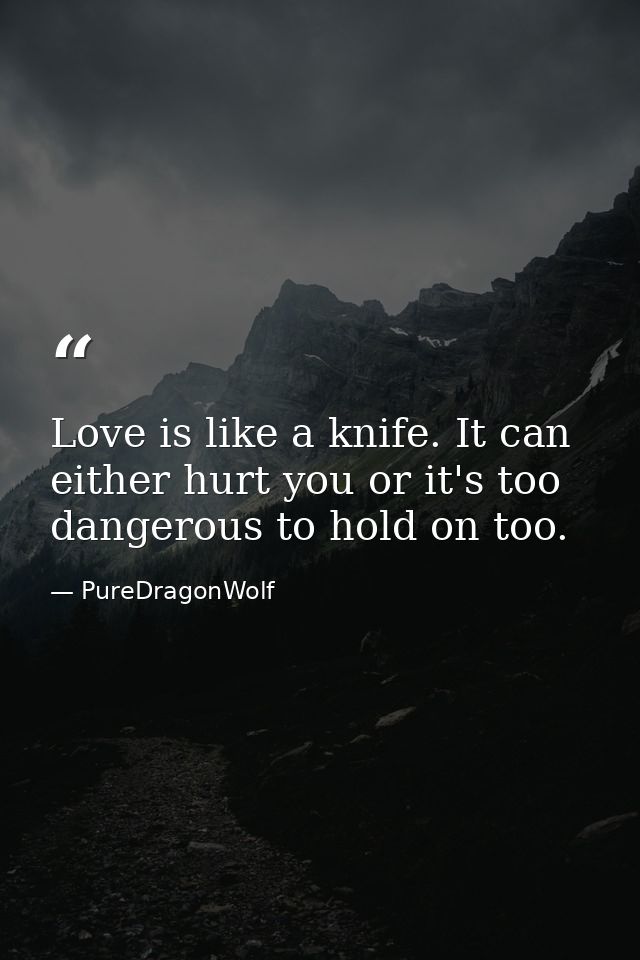Love is like a knife. It can either hurt you or it's too dangerous to hold on too. — PureDragonWolf