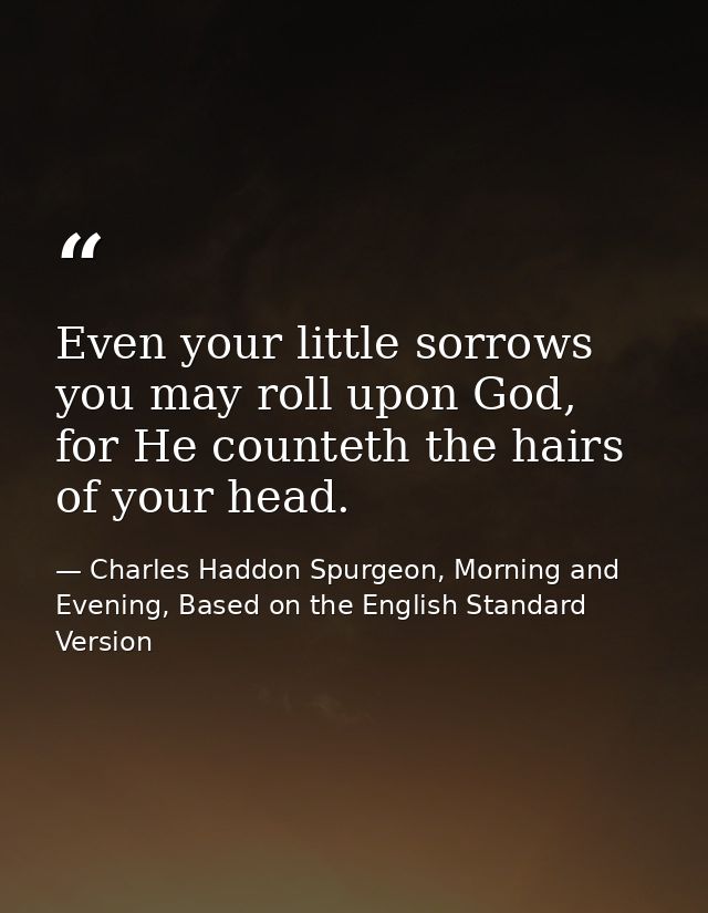 Even your little sorrows you may roll upon God, for He counteth the hairs of your head. — Charles Haddon Spurgeon, Morning and Evening, Based on the English Standard Version