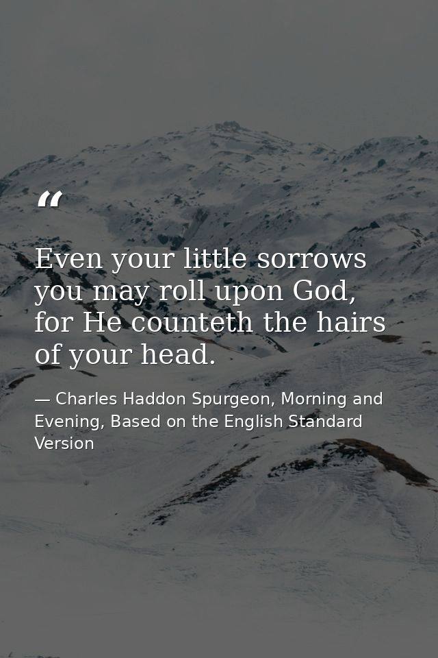 Even your little sorrows you may roll upon God, for He counteth the hairs of your head. — Charles Haddon Spurgeon, Morning and Evening, Based on the English Standard Version
