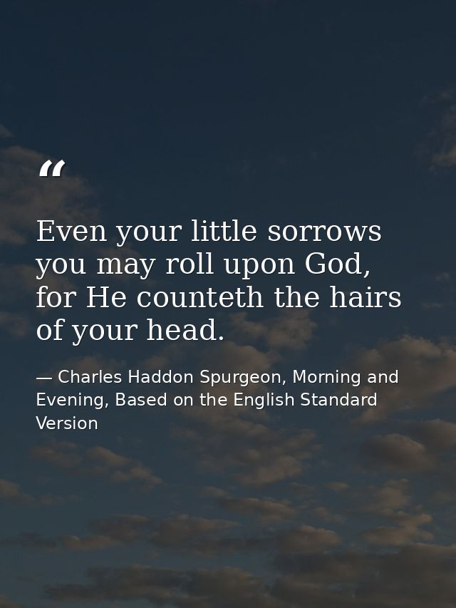 Even your little sorrows you may roll upon God, for He counteth the hairs of your head. — Charles Haddon Spurgeon, Morning and Evening, Based on the English Standard Version