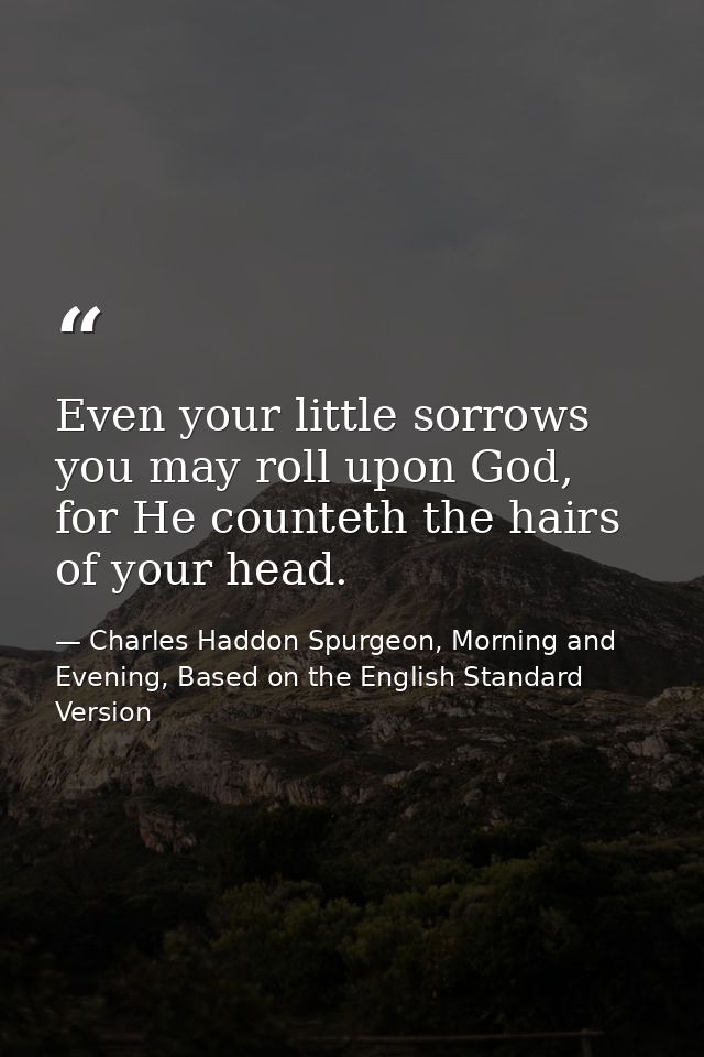 Even your little sorrows you may roll upon God, for He counteth the hairs of your head. — Charles Haddon Spurgeon, Morning and Evening, Based on the English Standard Version