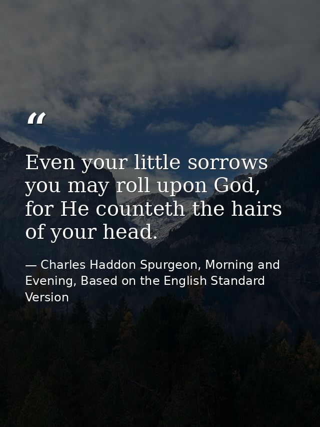 Even your little sorrows you may roll upon God, for He counteth the hairs of your head. — Charles Haddon Spurgeon, Morning and Evening, Based on the English Standard Version