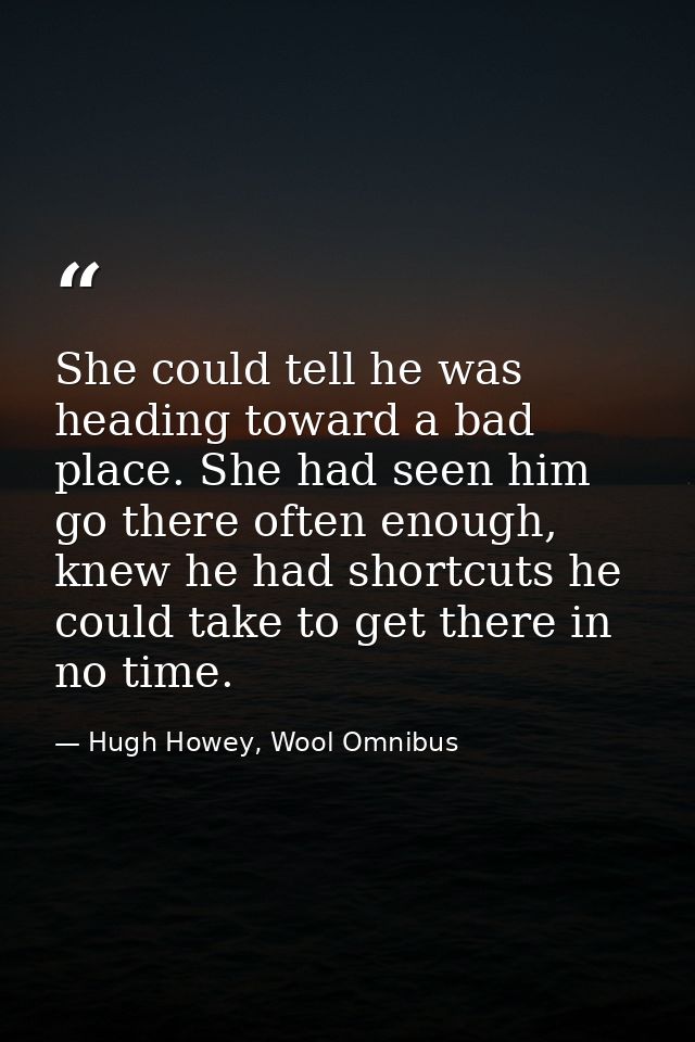 She could tell he was heading toward a bad place. She had seen him go there often enough, knew he had shortcuts he could — Hugh Howey, Wool Omnibus