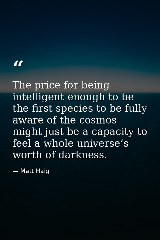 The price for being intelligent enough to be the first species to be fully aware of the cosmos might just be a capacity  — Matt Haig