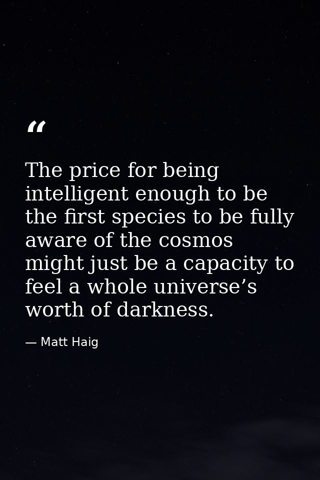 The price for being intelligent enough to be the first species to be fully aware of the cosmos might just be a capacity  — Matt Haig