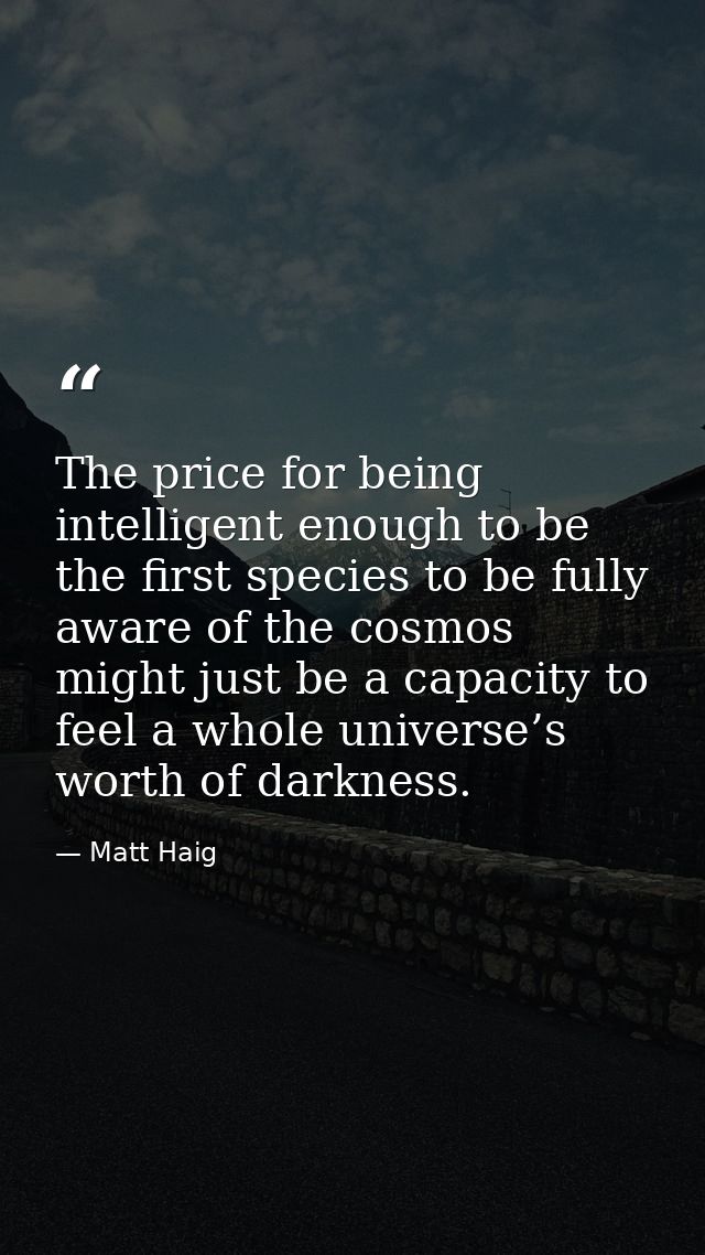 The price for being intelligent enough to be the first species to be fully aware of the cosmos might just be a capacity  — Matt Haig