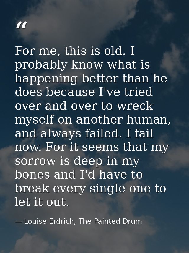 For me, this is old. I probably know what is happening better than he does because I've tried over and over to wreck mys — Louise Erdrich, The Painted Drum