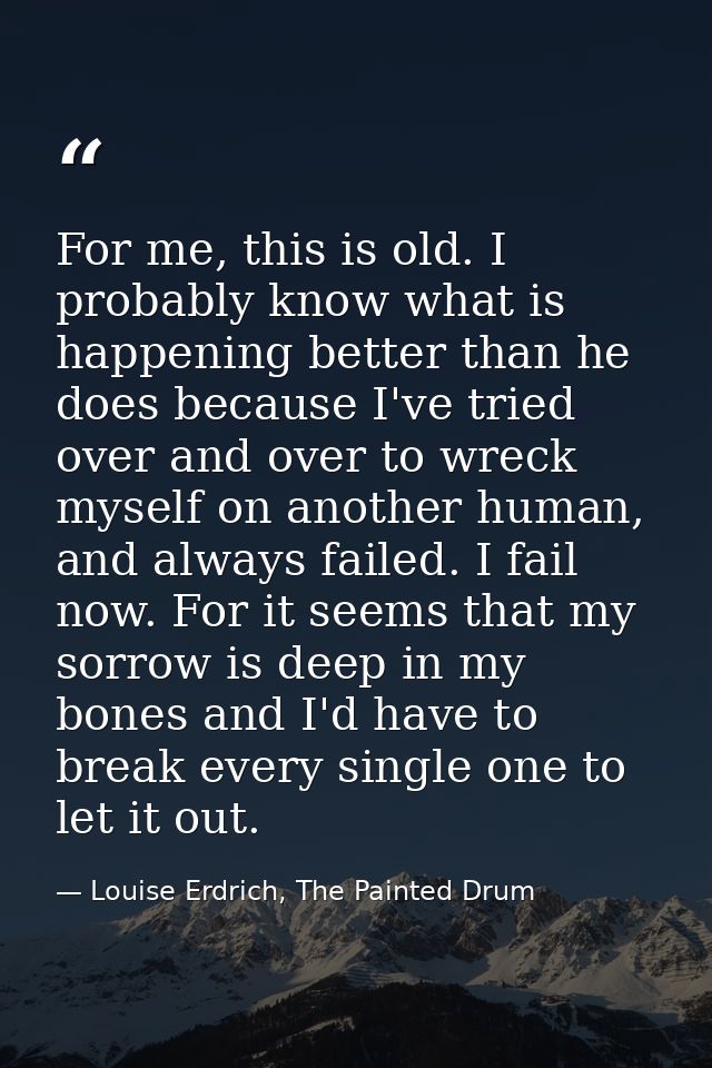 For me, this is old. I probably know what is happening better than he does because I've tried over and over to wreck mys — Louise Erdrich, The Painted Drum
