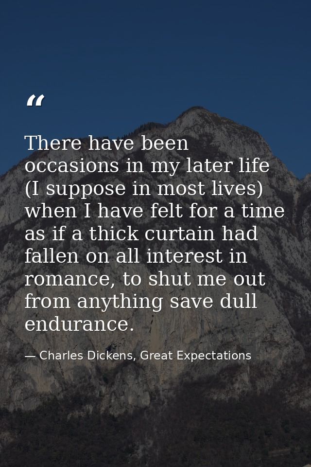 There have been occasions in my later life (I suppose in most lives) when I have felt for a time as if a thick curtain h — Charles Dickens, Great Expectations