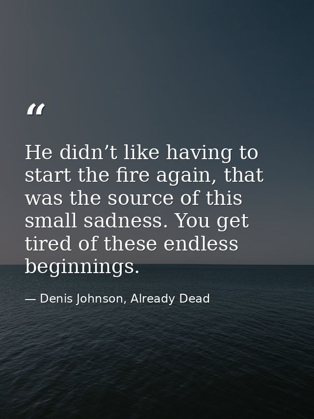 He didn’t like having to start the fire again, that was the source of this small sadness. You get tired of these endless — Denis Johnson, Already Dead