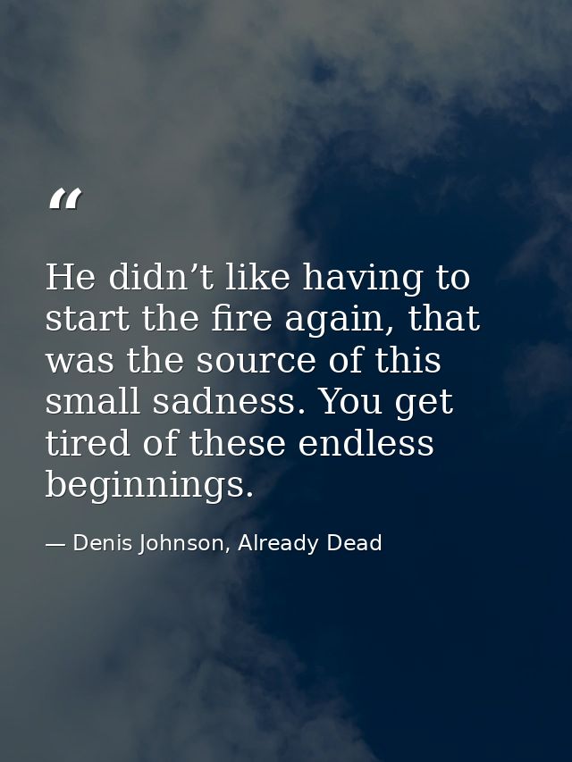 He didn’t like having to start the fire again, that was the source of this small sadness. You get tired of these endless — Denis Johnson, Already Dead