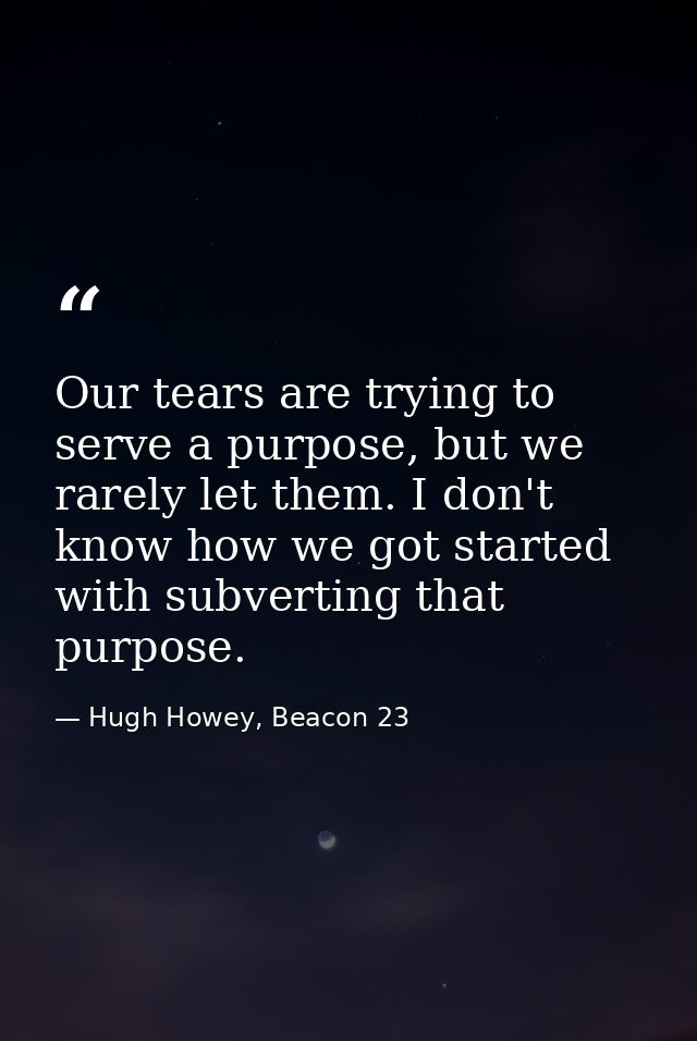 Our tears are trying to serve a purpose, but we rarely let them. I don't know how we got started with subverting that pu — Hugh Howey, Beacon 23