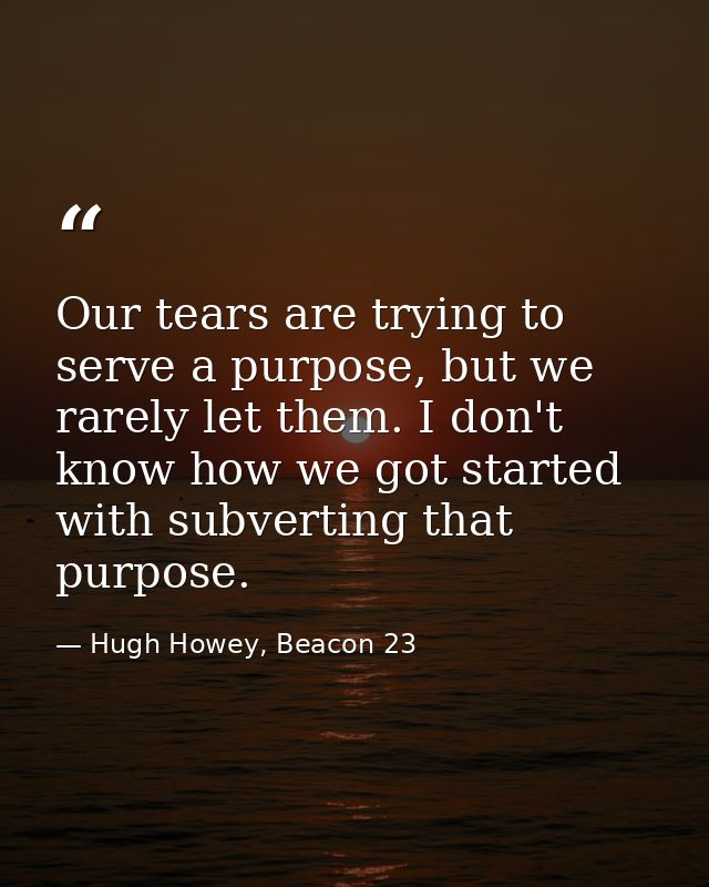 Our tears are trying to serve a purpose, but we rarely let them. I don't know how we got started with subverting that pu — Hugh Howey, Beacon 23
