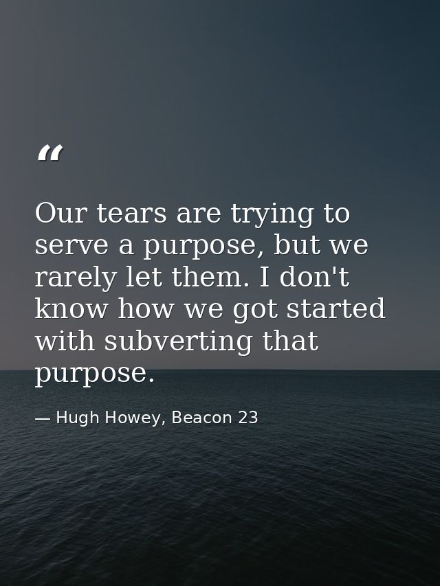 Our tears are trying to serve a purpose, but we rarely let them. I don't know how we got started with subverting that pu — Hugh Howey, Beacon 23