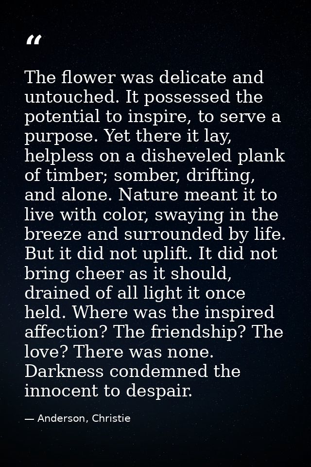 The flower was delicate and untouched. It possessed the potential to inspire, to serve a purpose. Yet there it lay, help — Anderson, Christie