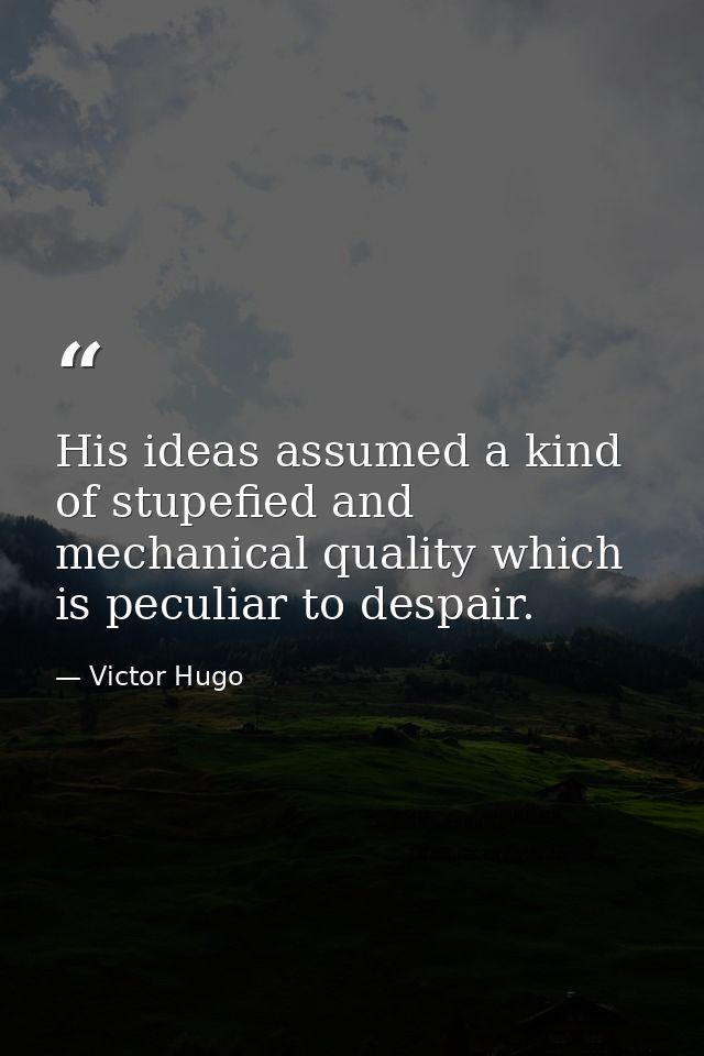 His ideas assumed a kind of stupefied and mechanical quality which is peculiar to despair. — Victor Hugo