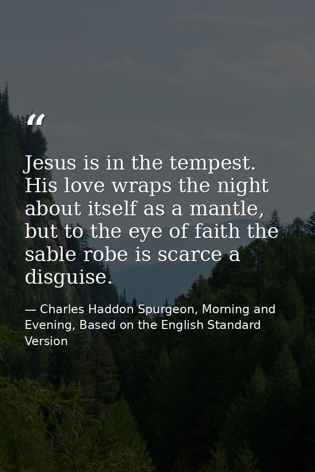 Jesus is in the tempest. His love wraps the night about itself as a mantle, but to the eye of faith the sable robe is sc — Charles Haddon Spurgeon, Morning and Evening, Based on the English Standard Version