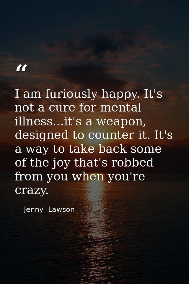 I am furiously happy. It's not a cure for mental illness...it's a weapon, designed to counter it. It's a way to take bac — Jenny  Lawson