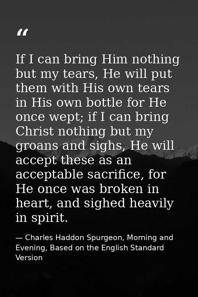 If I can bring Him nothing but my tears, He will put them with His own tears in His own bottle for He once wept; if I ca — Charles Haddon Spurgeon, Morning and Evening, Based on the English Standard Version