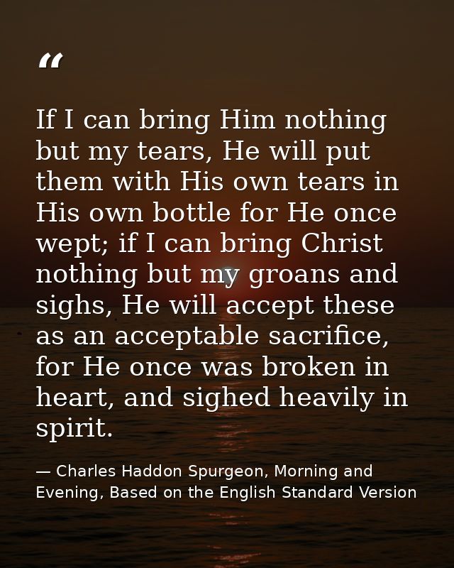 If I can bring Him nothing but my tears, He will put them with His own tears in His own bottle for He once wept; if I ca — Charles Haddon Spurgeon, Morning and Evening, Based on the English Standard Version