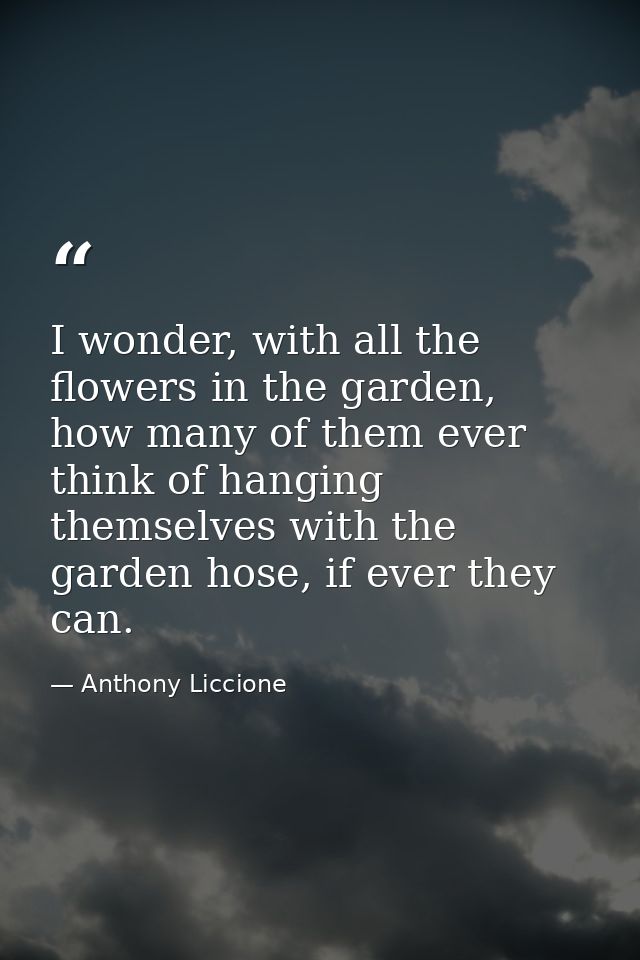 I wonder, with all the flowers in the garden, how many of them ever think of hanging themselves with the garden hose, if — Anthony Liccione