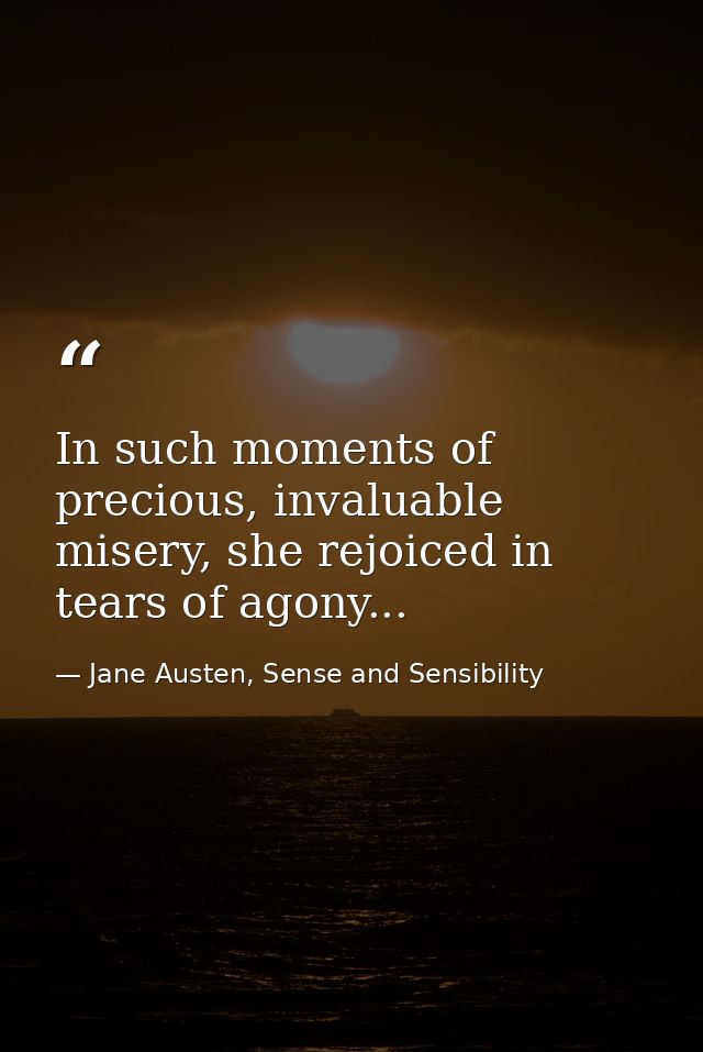 In such moments of precious, invaluable misery, she rejoiced in tears of agony... — Jane Austen, Sense and Sensibility